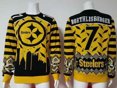 Nike Steelers #7 Ben Roethlisberger Yellow and Black Men's Ugly Sweater