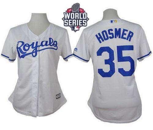 Royals #35 Eric Hosmer White Home 2015 World Series Patch Women's Stitched MLB Jersey