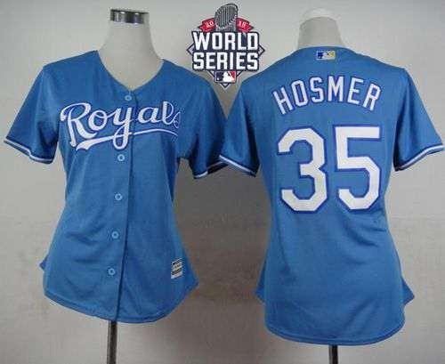 Royals #35 Eric Hosmer Light Blue Alternate 2015 World Series Patch Women's Stitched MLB Jersey
