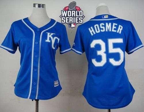 Royals #35 Eric Hosmer Blue Alternate 2015 World Series Patch Women's Stitched MLB Jersey