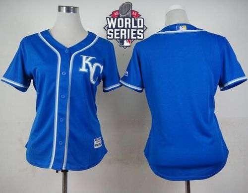 Royals Blank Blue Alternate 2015 World Series Patch Women's Stitched MLB Jersey