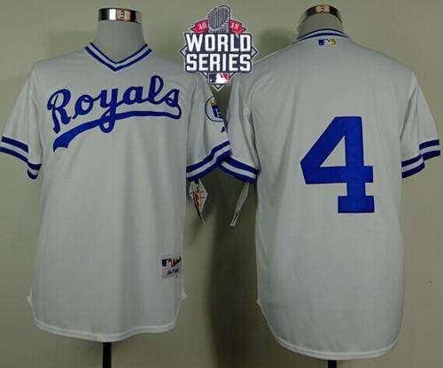 Royals #4 Alex Gordon White 1974 Turn Back The Clock 2015 World Series Patch Stitched MLB Jersey