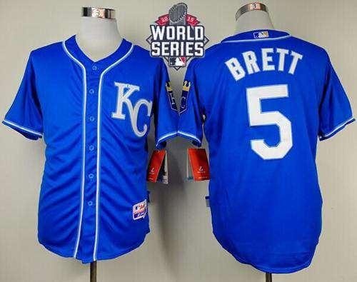 Royals #5 George Brett Light Blue Alternate 2 Cool Base 2015 World Series Patch Stitched MLB Jersey