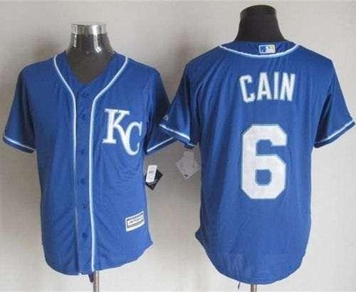 Royals #6 Lorenzo Cain Blue Alternate 2 New Cool Base 2015 World Series Patch Stitched MLB Jersey