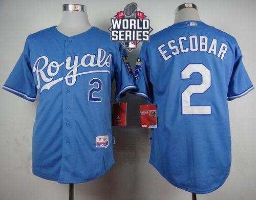 Royals #2 Alcides Escobar Light Blue Alternate 1 Cool Base 2015 World Series Patch Stitched MLB Jersey
