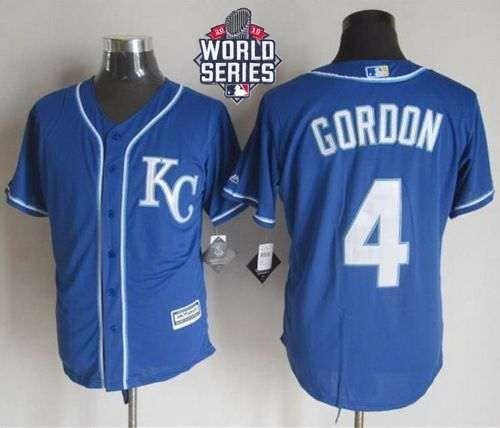 Royals #4 Alex Gordon Blue Alternate 2 New Cool Base 2015 World Series Patch Stitched MLB Jersey