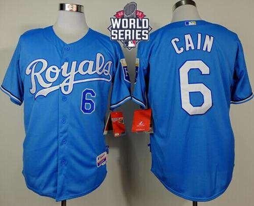 Royals #6 Lorenzo Cain Light Blue Alternate Cool Base 2015 World Series Patch Stitched MLB Jersey