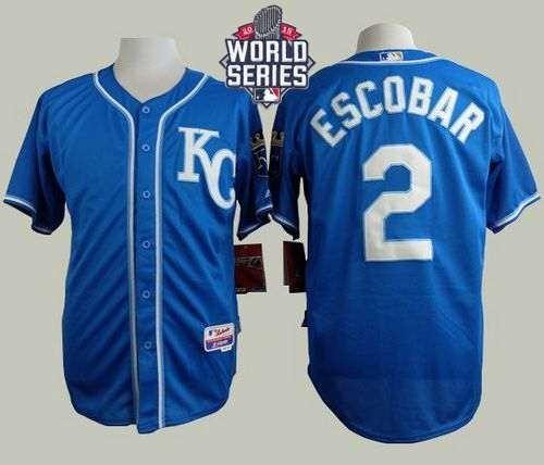 Royals #2 Alcides Escobar Blue Alternate 2 Cool Base 2015 World Series Patch Stitched MLB Jersey