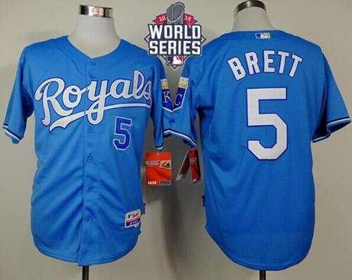 Royals #5 George Brett Light Blue Alternate Cool Base 2015 World Series Patch Stitched MLB Jersey