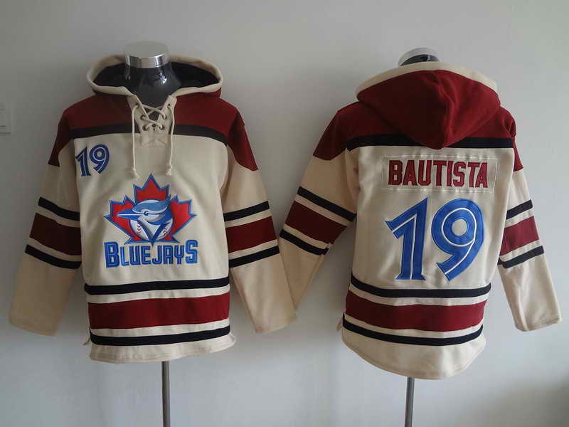 Blue Jays #19 Bautista Cream and Red Hooded Jersey