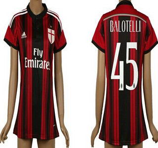 2014-15 AC Milan #45 Balotelli Home Soccer AAA+ T-Shirt_Womens