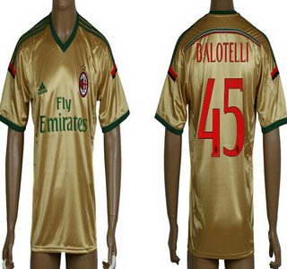 2014-15 AC Milan #45 Balotelli Away Gold Soccer AAA+ T-Shirt