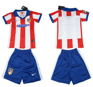 2014-15 Atletico Madrid Blank Home Soccer Shirt Kit_Kids