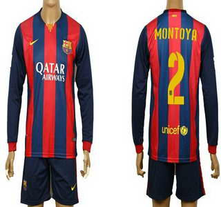 2014-15 FC Bacelona #2 Montoya Home Soccer Long Sleeve Shirt Kit