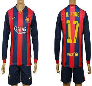 2014-15 FC Bacelona #17 A.Song Home Soccer Long Sleeve Shirt Kit
