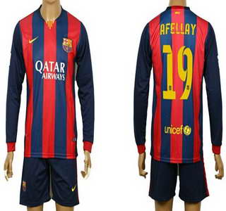 2014-15 FC Bacelona #19 Afellay Home Soccer Long Sleeve Shirt Kit