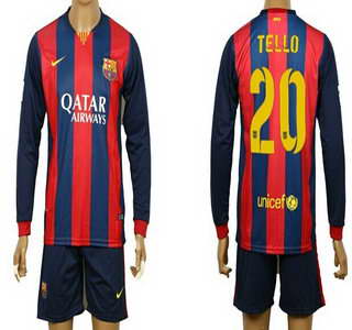 2014-15 FC Bacelona #20 Tello Home Soccer Long Sleeve Shirt Kit
