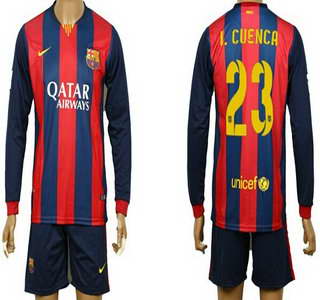 2014-15 FC Bacelona #23 I.Cuenca Home Soccer Long Sleeve Shirt Kit