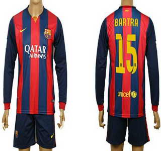 2014-15 FC Bacelona #15 Bartra Home Soccer Long Sleeve Shirt Kit