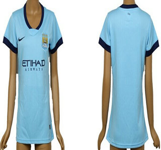 2014-15 Manchester City Blank (or Custom) Home Soccer AAA+ T-Shirt_Womens