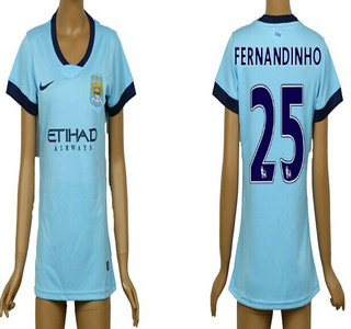 2014-15 Manchester City #25 Fernandinho Home Soccer AAA+ T-Shirt_Womens
