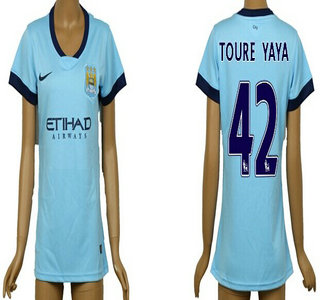 2014-15 Manchester City #42 Toure Yaya Home Soccer AAA+ T-Shirt_Womens