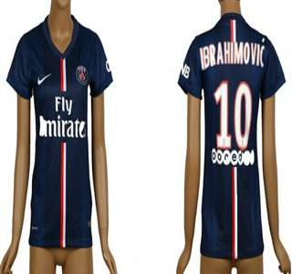 2014-15 Paris Saint-Germain #10 Ibrahimovic Home Soccer AAA+ T-Shirt_Womens