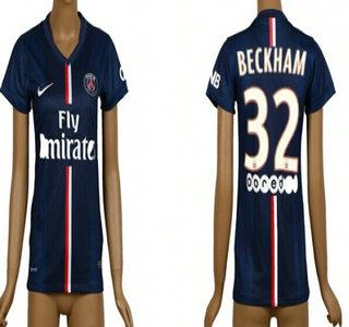 2014-15 Paris Saint-Germain #32 Beckham Home Soccer AAA+ T-Shirt_Womens