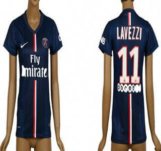 2014-15 Paris Saint-Germain #11 Lavezzi Home Soccer AAA+ T-Shirt_Womens