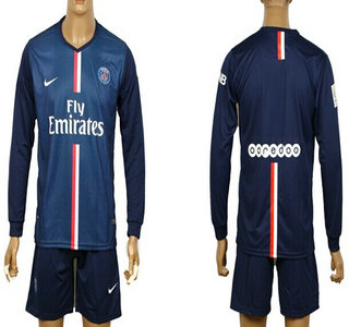 2014-15 Paris Saint-Germain Blank (or Custom) Home Soccer Long Sleeve Shirt Kit