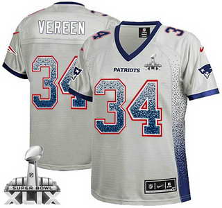 Nike New England Patriots #34 Shane Vereen 2015 Super Bowl XLIX 2013 Drift Fashion Gray Womens Jersey