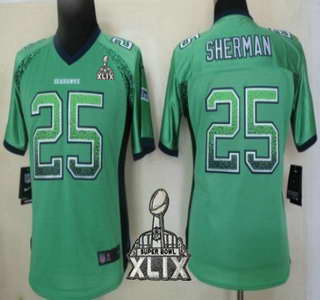 Nike Seattle Seahawks #25 Richard Sherman 2015 Super Bowl XLIX 2013 Drift Fashion Green Womens Jersey