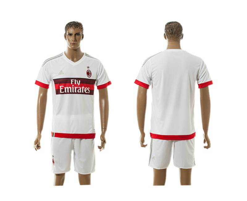 2015-16 Men's AC Milan Away Blank White Soccer Shirt Kit