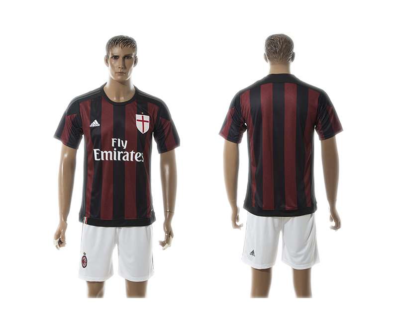 2015-16 Men's AC Milan Home Customized Red With Black Soccer Shirt Kit