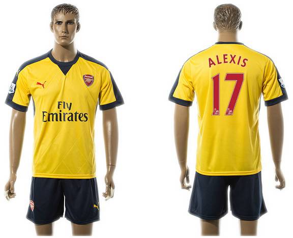 2015-16 Men's Arsenal FC Away #17 Alexis Sanchez Gold Soccer Shirt Kit