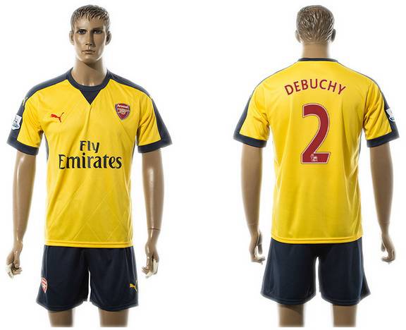 2015-16 Men's Arsenal FC Away #2 Mathieu Debuchy Gold Soccer Shirt Kit