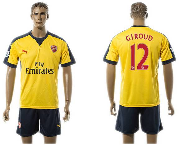 2015-16 Men's Arsenal FC Away #12 Olivier Giroud Gold Soccer Shirt Kit