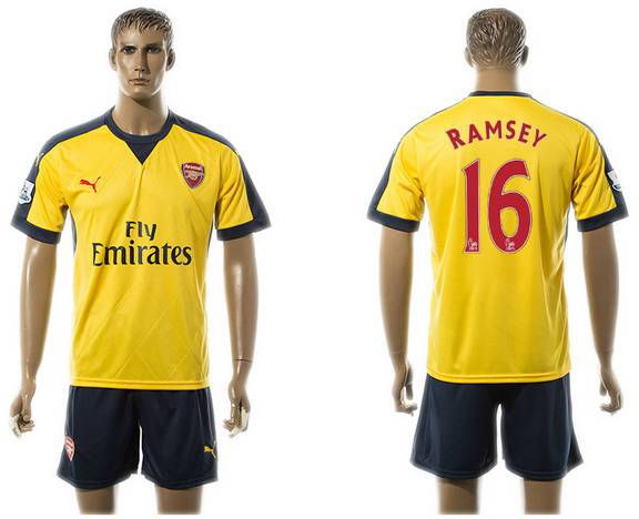 2015-16 Men's Arsenal FC Away #16 Aaron Ramsey Gold Soccer Shirt Kit