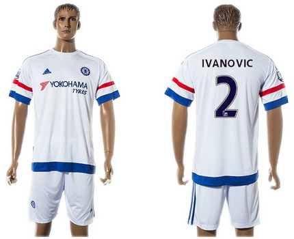 2015-16 Men's Chelsea FC Away #2 Branislav Ivanovic White Soccer Shirt Kit