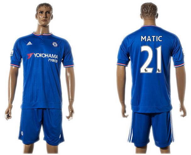 2015-16 Men's Chelsea FC Home #21 Nemanja Matic Blue Soccer Shirt Kit