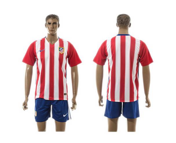 2015-16 Men's Atletico Madrid Home Blank Red With White Soccer Shirt Kit