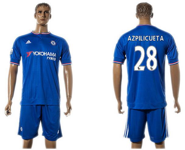 2015-16 Men's Chelsea FC Home #28 César Azpilicueta Blue Soccer Shirt Kit
