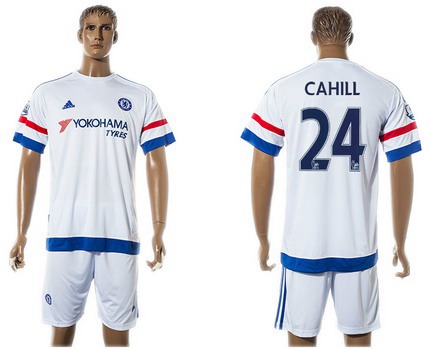2015-16 Men's Chelsea FC Away #24 Gary Cahill White Soccer Shirt Kit