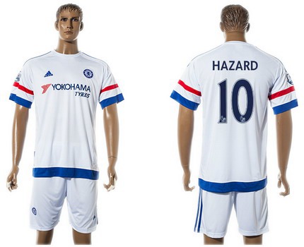 2015-16 Men's Chelsea FC Away #10 Eden Hazard White Soccer Shirt Kit