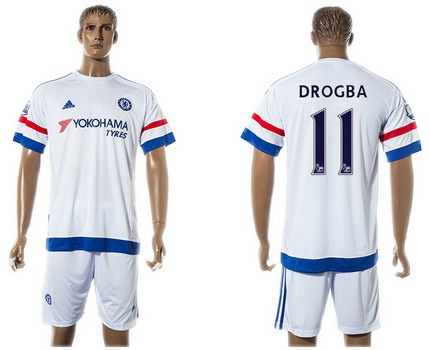 2015-16 Men's Chelsea FC Away #11 Didier Drogba White Soccer Shirt Kit