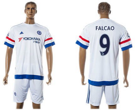 2015-16 Men's Chelsea FC Away #9 Radamel Falcao White Soccer Shirt Kit