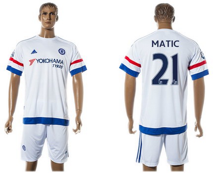 2015-16 Men's Chelsea FC Away #21 Nemanja Matic White Soccer Shirt Kit