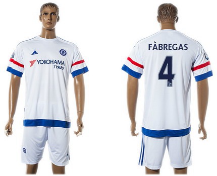 2015-16 Men's Chelsea FC Away #4 Cesc Fabregas White Soccer Shirt Kit