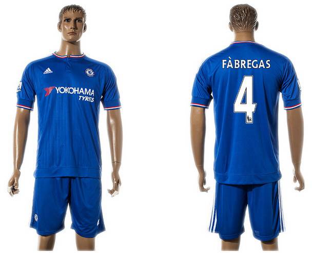 2015-16 Men's Chelsea FC Home #4 Cesc Fabregas Blue Soccer Shirt Kit