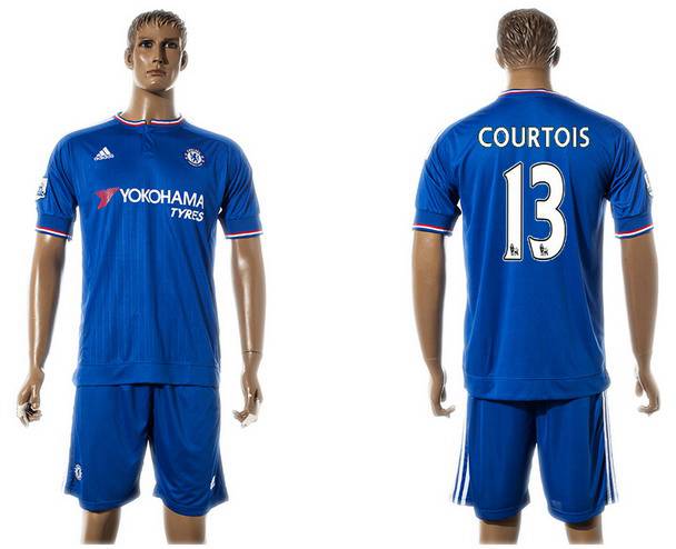 2015-16 Men's Chelsea FC Home #13 Thibaut Courtois Blue Soccer Shirt Kit